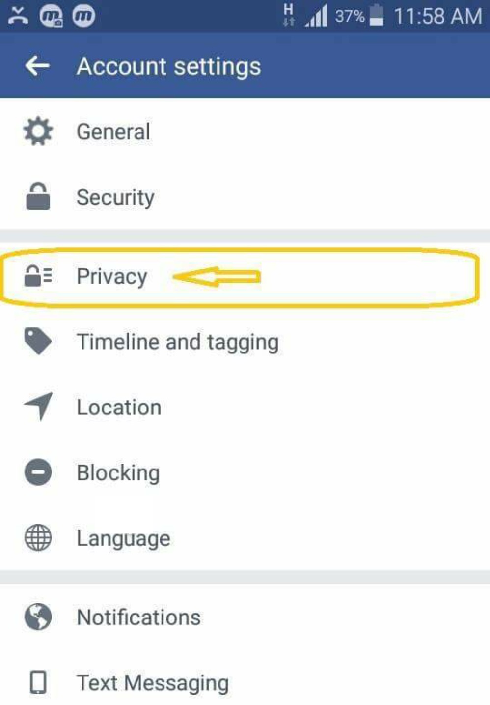 Please select privacy tab to set up your privacy setting on mobile phones and email address.